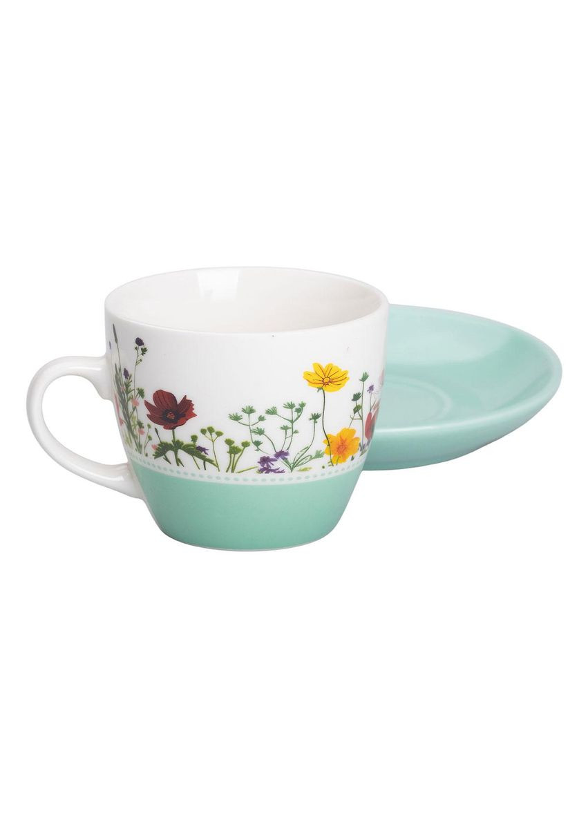 Порцелянова чашка з блюдцем 250 мл з квітами Зелена RX-N24723GR Liling Rongxiang Ceramic (361851090)