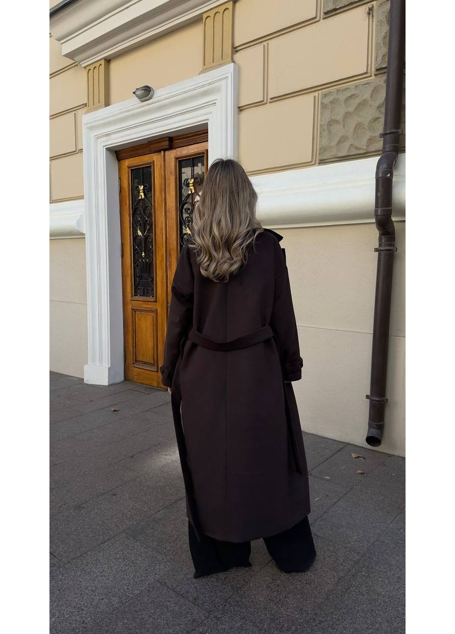 Коричневое демисезонное Женское пальто из кашемира с подкладкой и карманами. GD/GL Модний простір