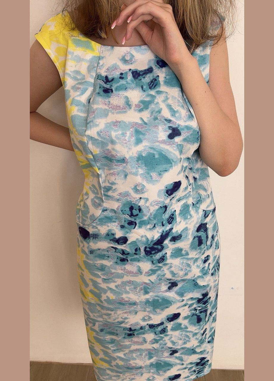 Белое повседневный, кэжуал белое хлопковое коттоновое летнее женское платье-футляр миди с каплями морской воды платье-майка, футляр No Brand морская тематика