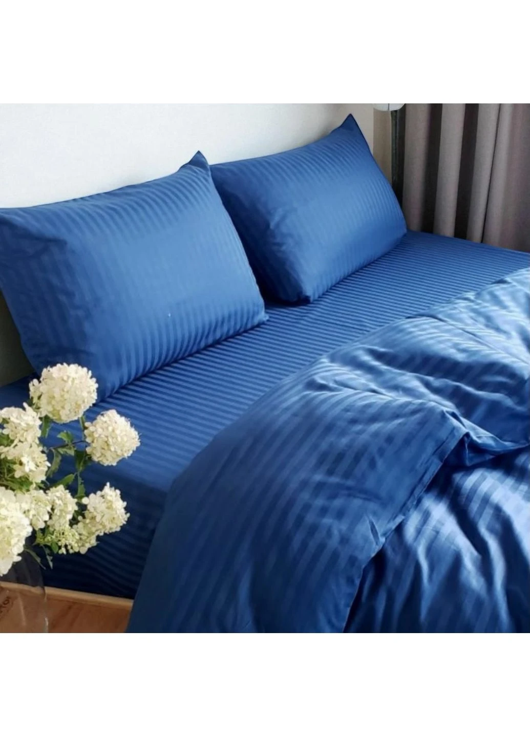 Комплект постільної білизни полуторний Elegant Blue, страйп-сатин, 100% бавовна (032-1145210С) MakSon (395913347)