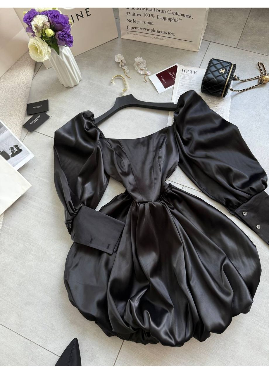 Чорна святковий корсетна сукня з пишною спідницею з королівського атласу — заміри в описі з пишною спідницею GD/GL Модний простір однотонна