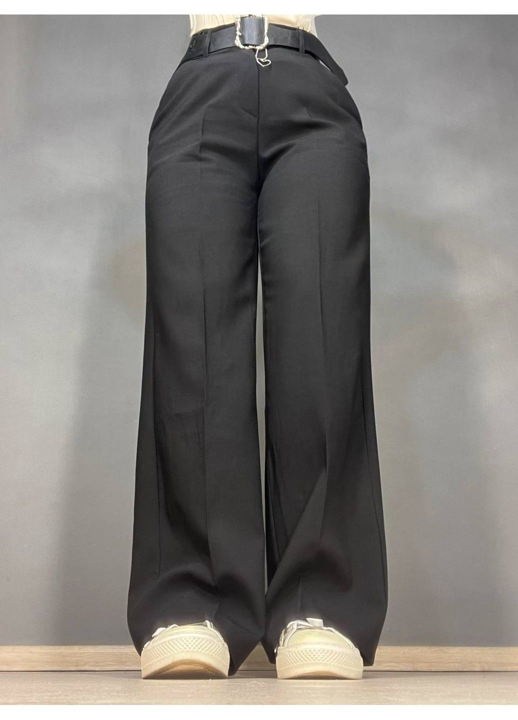 Брюки жіночі 1090 палаццо рівні від стегна резинка на талії з ременем висока посадка чорні Yingguoxiang (319315324)