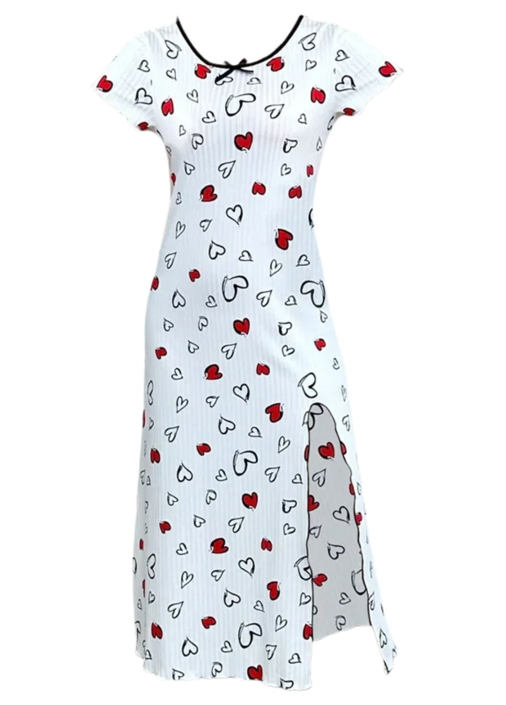 Жіноча довга нічна сорочка в рубчик з розрізом та короткими рукавами Night Inspiration (1951-42-01) Macarena (356452816)