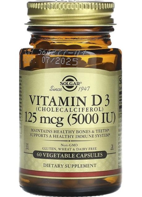 Витамин Д3 холекальциферол Vitamin D3 125 мкг 5000 МЕ 60 вег капс Solgar (357339908)