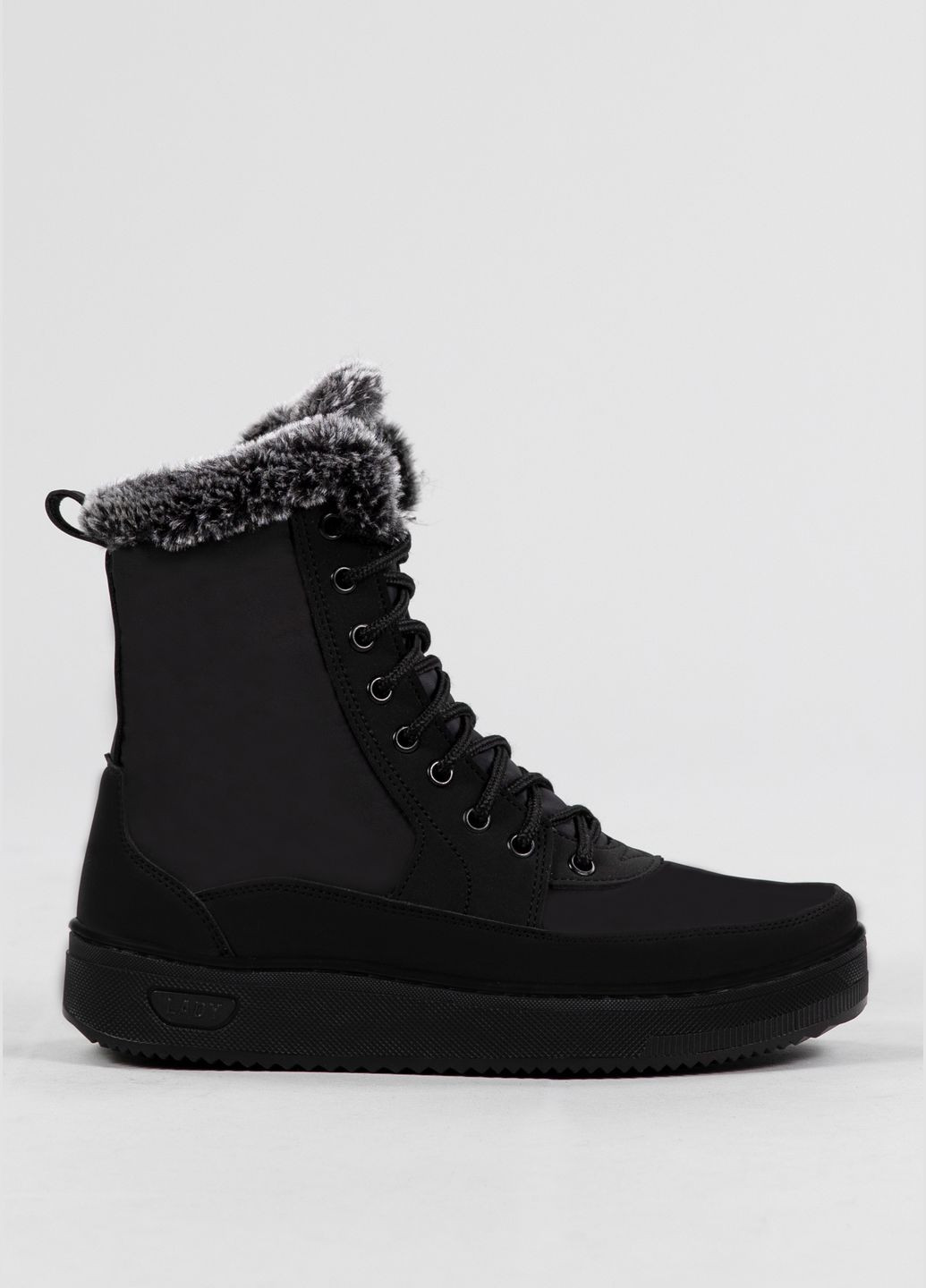 Дутики жіночі з хутром на шнурівку чорні (ЛБ 2) Lika (303423543)