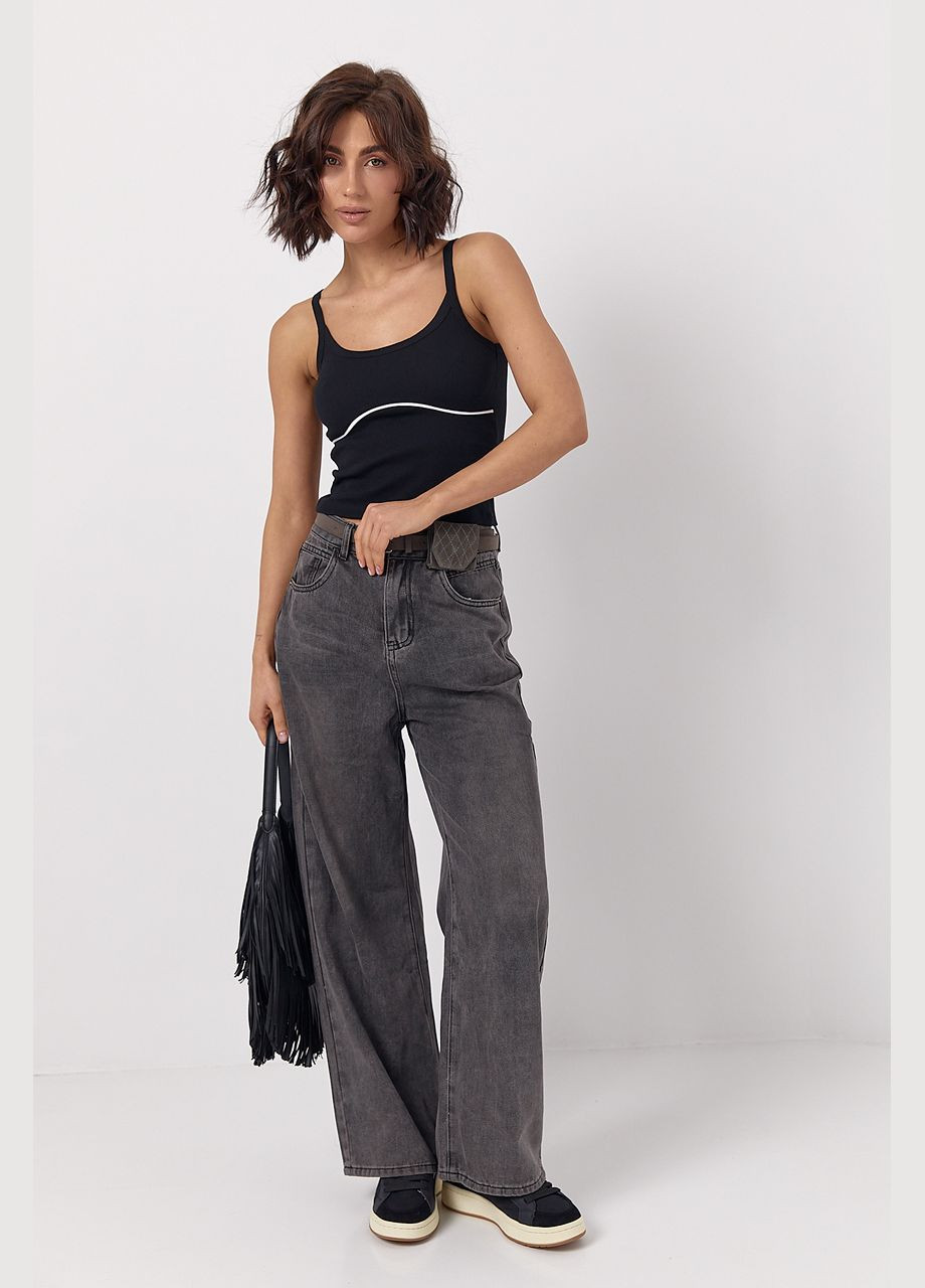 Майка в рубчик с контрастной вставкой под грудью - черный цвет Lurex — 324392853