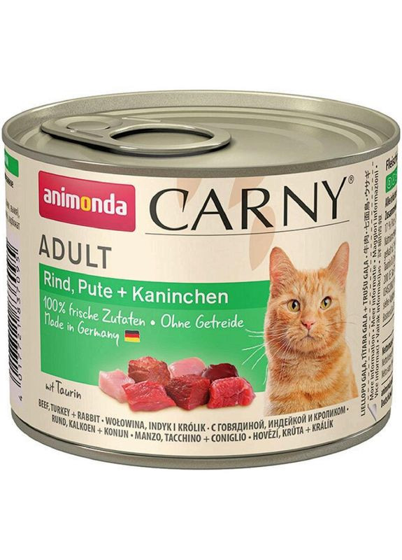 Carny Adult Вологий корм для дорослих котів із яловичиною, індичкою та кроликом 200 г Animonda (280901155)