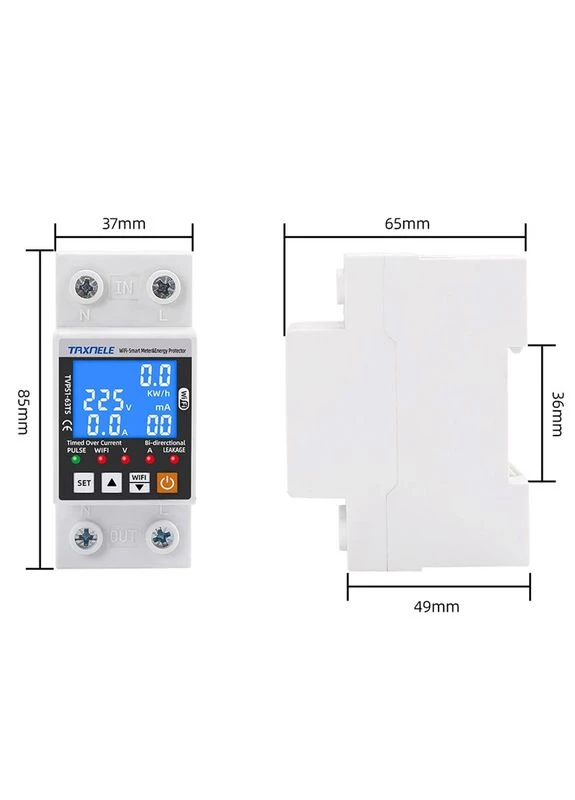 Умное WiFi-реле с полной защитой, счетчиками, таймером 1P+N 63A 230V Smart Life, Tuya [TVPS1-63TS] TAXNELE (393976988)