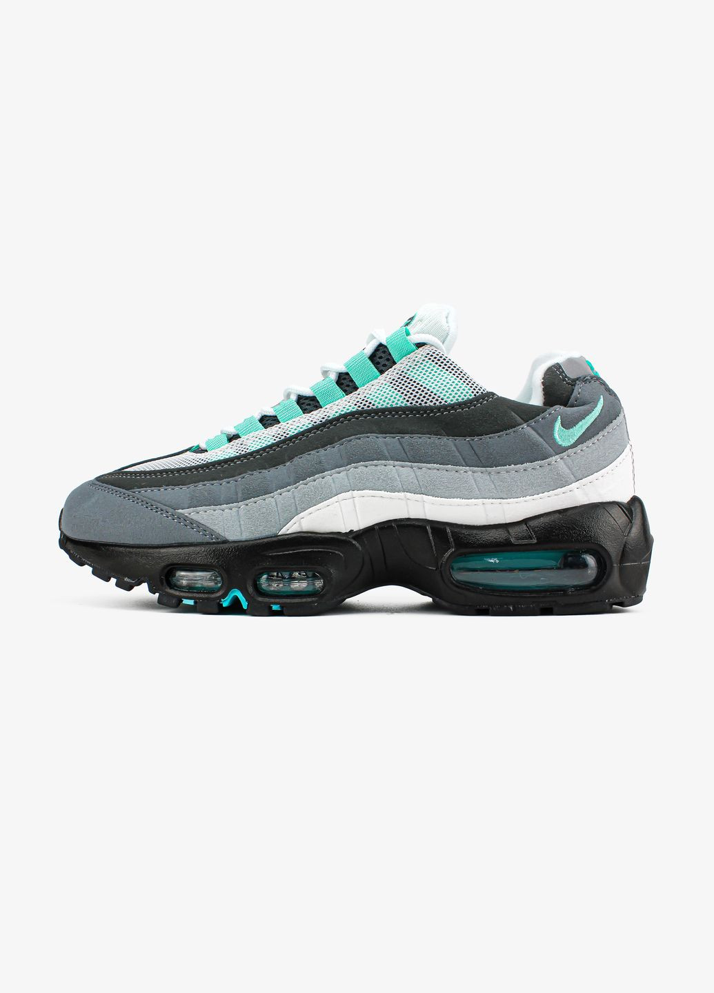 Серые демисезонные кроссовки мужские nike air max 95 gray mint black | найк аир макс 95 серые черные No Brand