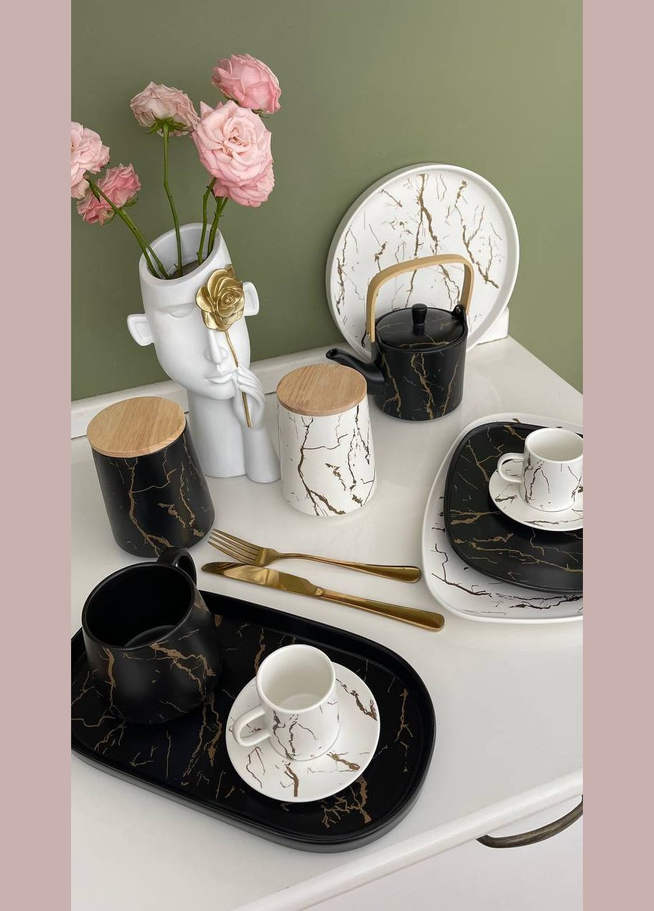 Банка порцелянова 720мл з бамбуковою кришкою Мармурова Розкіш No Brand (297514872)