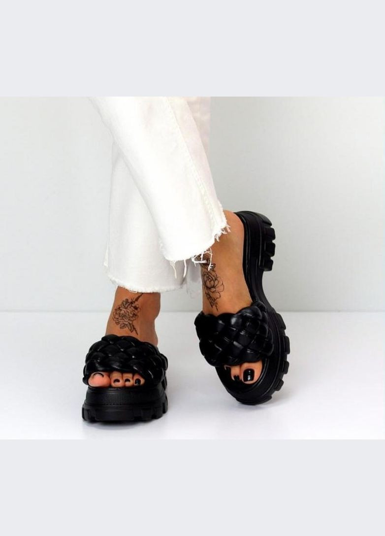 Жіночі шльопанці на платформі Mengfuna 1484 Чорні No Brand (334256690)