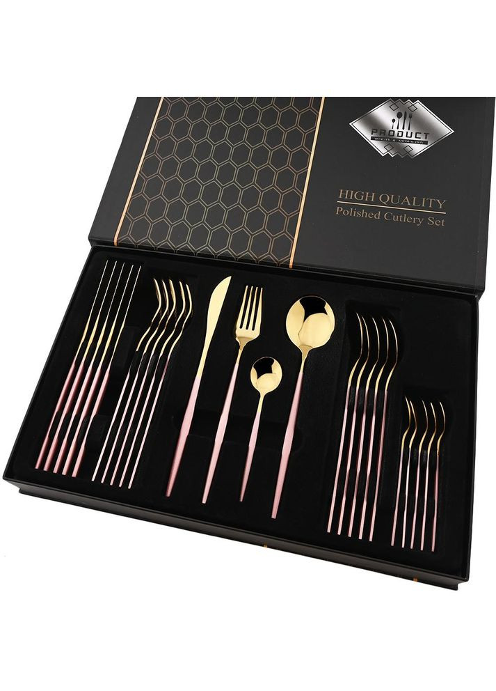 Набір столових приборів 24 шт. Flat, 6 комплектів: 2 ложки, виделка, ніж, рожево-золотий More (317253894)