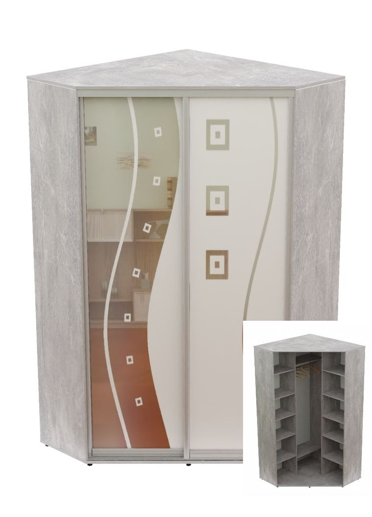 Шкаф-купе двухдверный угловой 100*100*250 Индастриал Зеркало с пескоструйным рисунком Угол-1 Алекса (360449742)