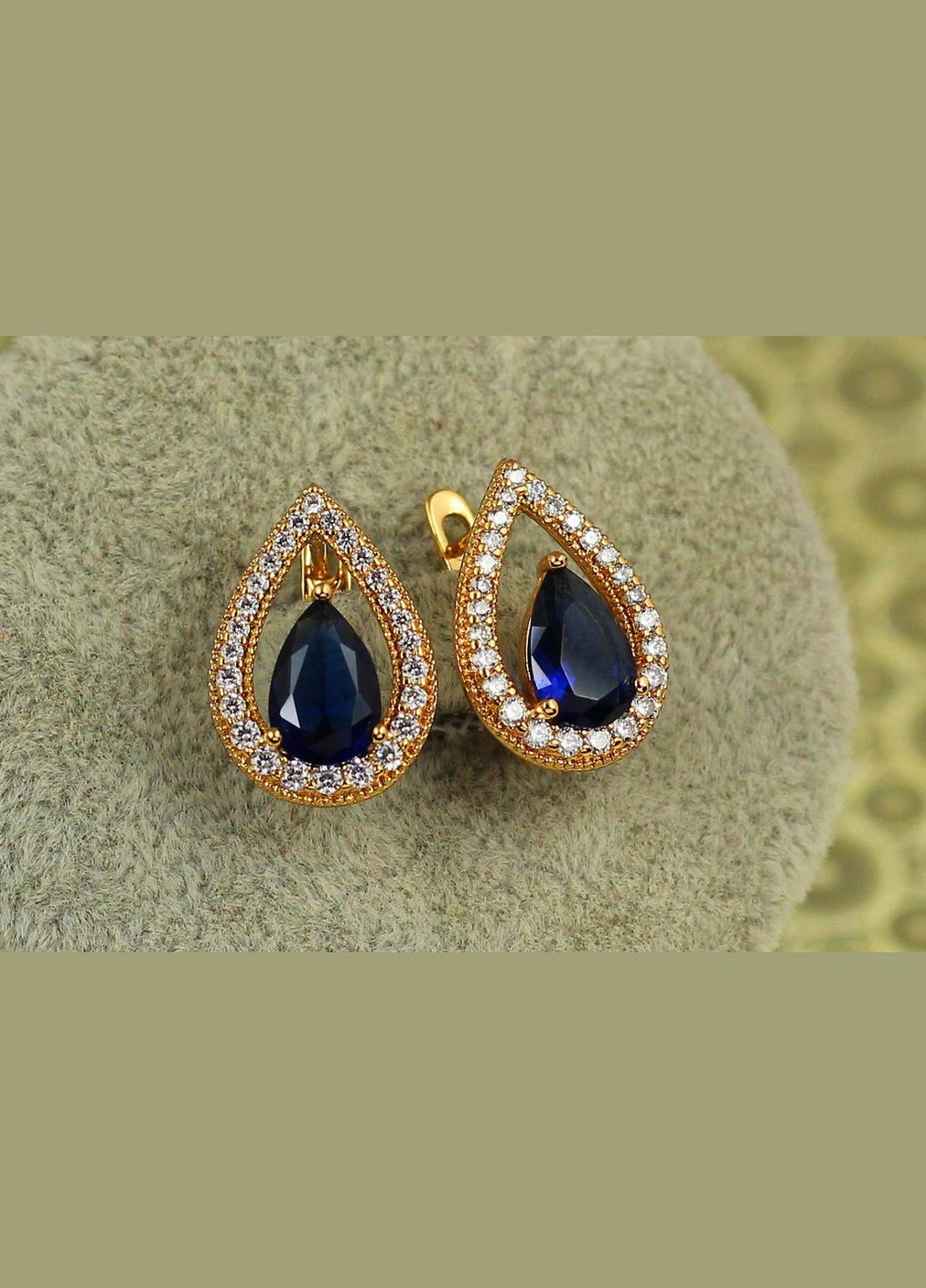 Сережки Капля з синім каменем в окантовці 1,8 см золотисті Xuping Jewelry (326599671)