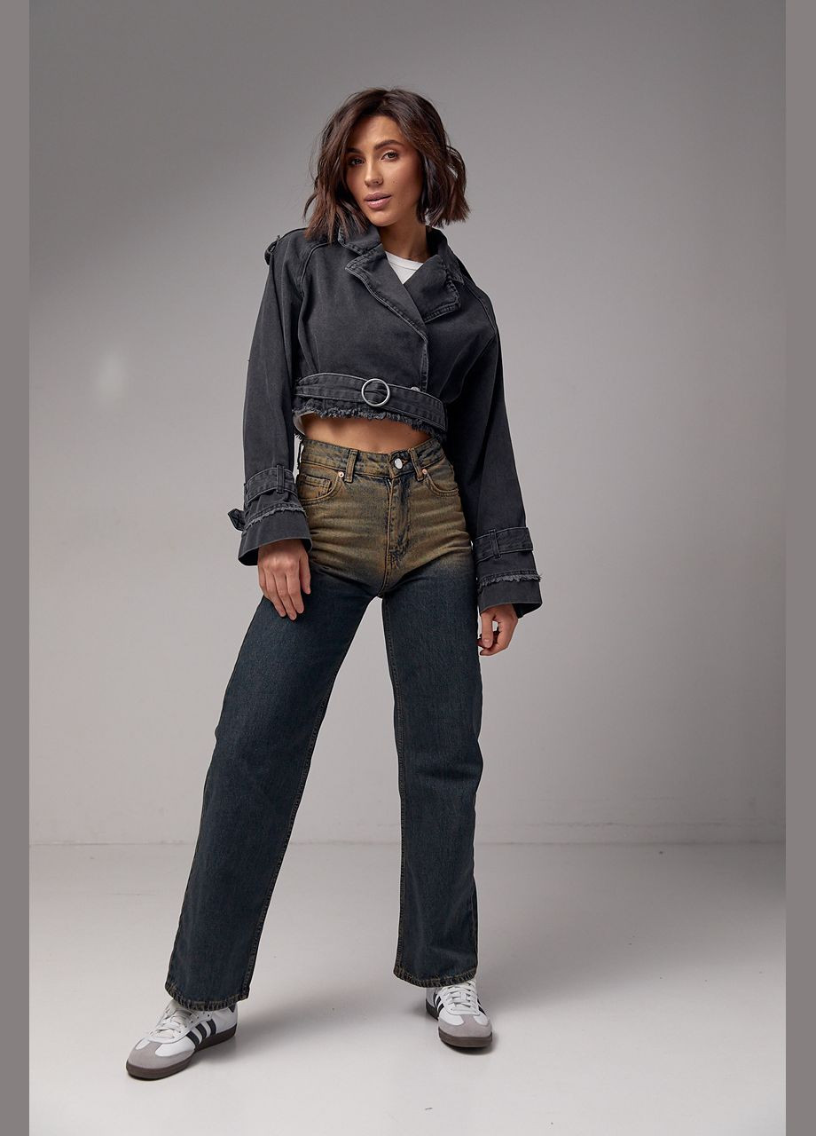 Черная демисезонная короткая женская джинсовка в стиле grung Lurex
