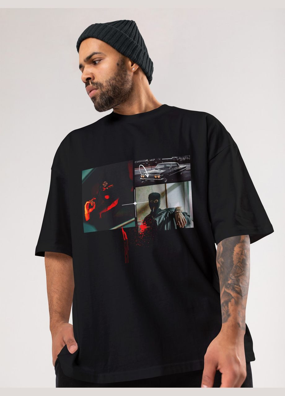 Черная мужская футболка оверсайз urban черная высокая плотность с длинным рукавом Mishe