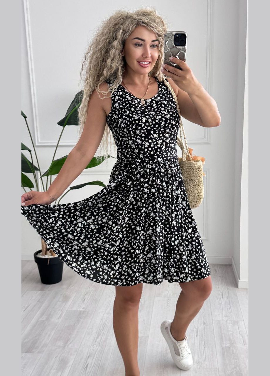 Чорна повсякденний, кежуал жіноча сукня повсякденна а-силует Style Point з квітковим принтом