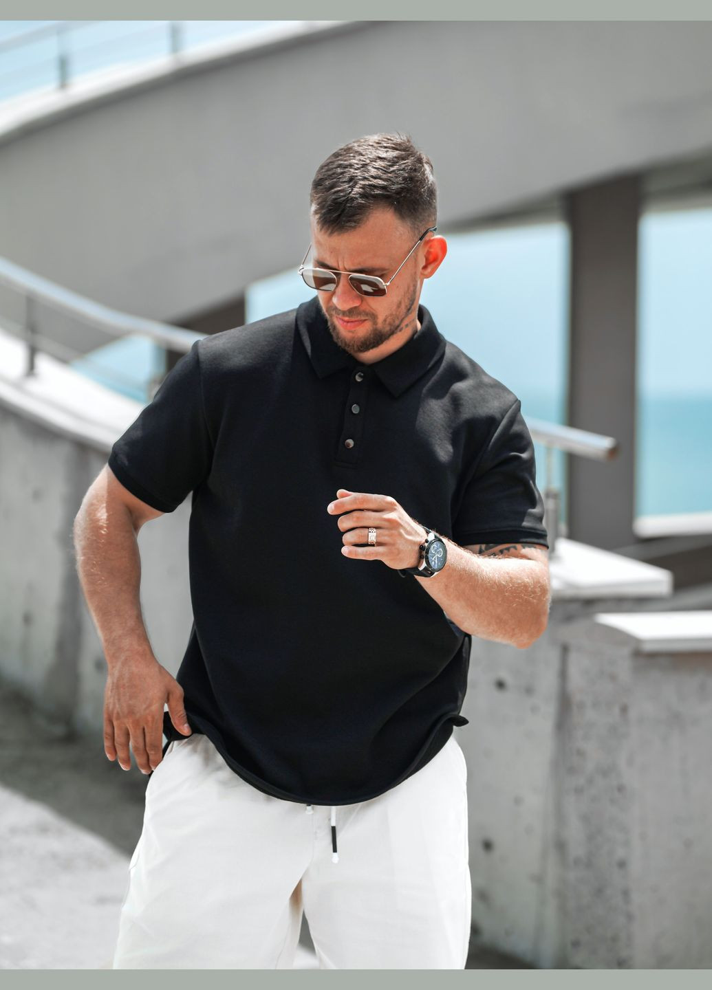 Черная футболка-поло футболка мужская классическая рубашка поло однотонная на пуговицу polo белая для мужчин Teamv