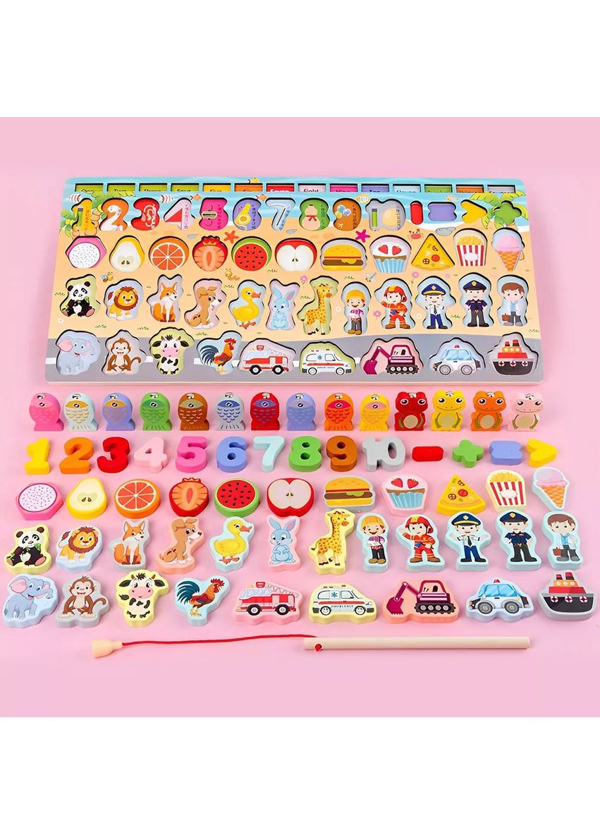 Дерев'яна інтерактивна дошка QWZ Риболовля Фігури Цифри Монтессорі (466) No Brand (366303921)