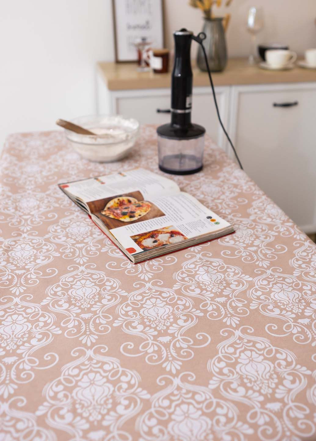 Скатертина бавовняна "Вензель" (бежевий) 2.2м х 1.5м (розкладний стіл) Homedec - (352767922)