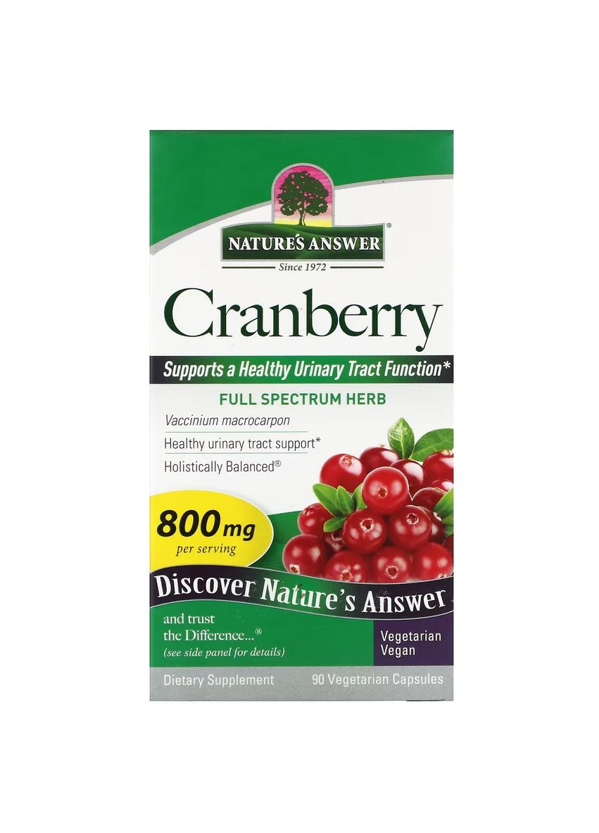 Клюква, 800 мг, Cranberry, 90 вегетарианских капсул Nature's Answer (335976833)
