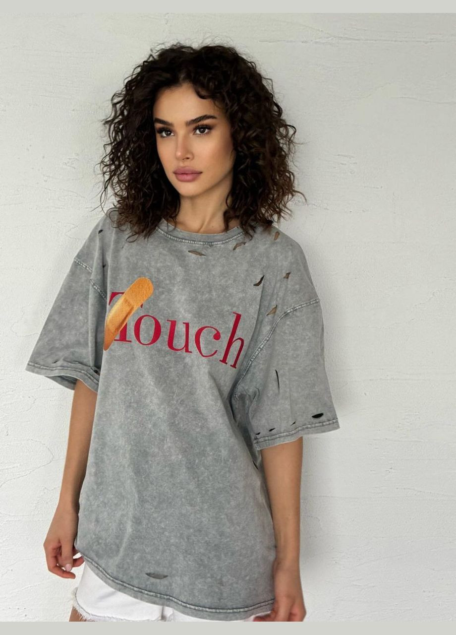 Жіноча футболка оверсайз варка порвана TOUCH світло-сіра You Best - (322132710)
