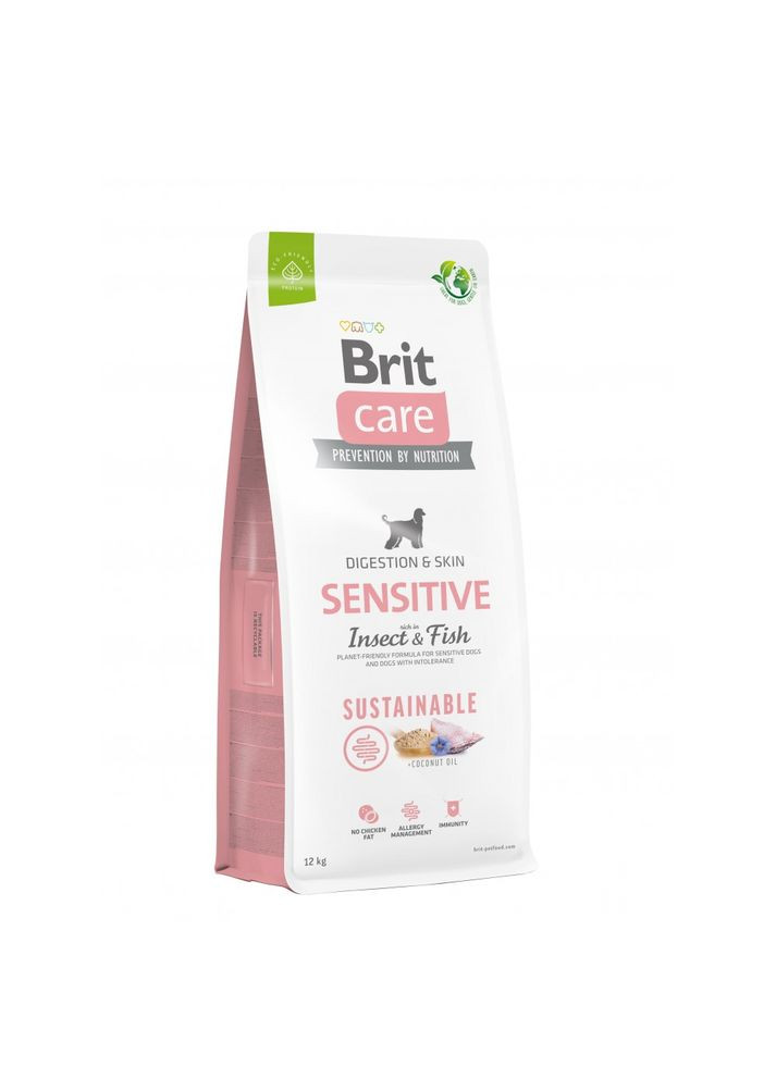 Сухой корм Dog Sustainable Sensitive для собак с чувствительным пищеварением, с рыбой и насекомыми, 12 кг Brit Care (362703412)