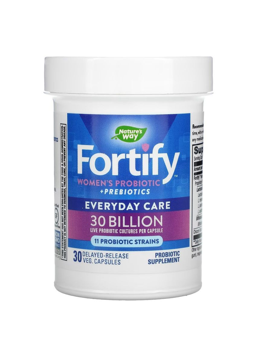 Пробиотики и пребиотик для женщин, 30 млрд КОЕ, Fortify, Women's Probiotic + Prebiotics, 30 вегетарианских капсул Nature's Way (327878644)