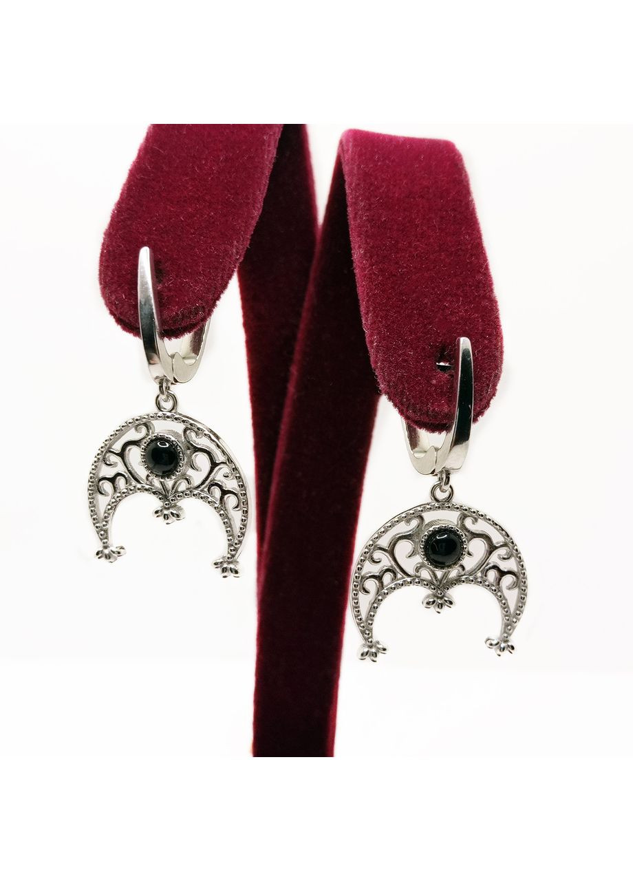 Сережки 'Місяць' срібло 925° 4,92г. онікс родій (2399) Bigsun (369798147)