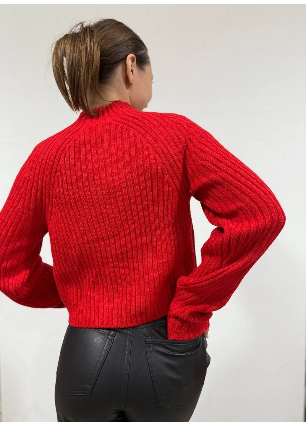 Червоний демісезонний жіночий светр в рубчик з коміром стійкою н&м (58663) xs червоний H&M