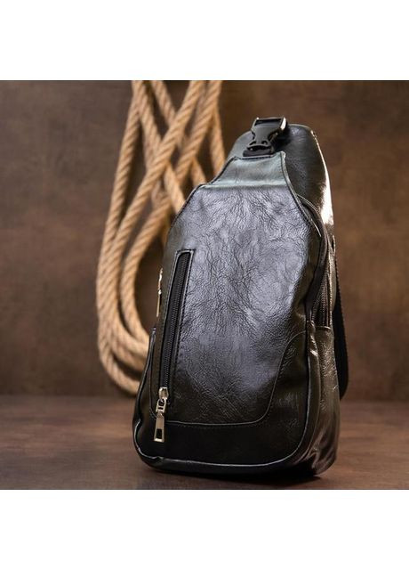 Сумка слінг через плече чоловіча з екошкіри для телефону та для документів середня Чорний 38937 Vintage (351403596)