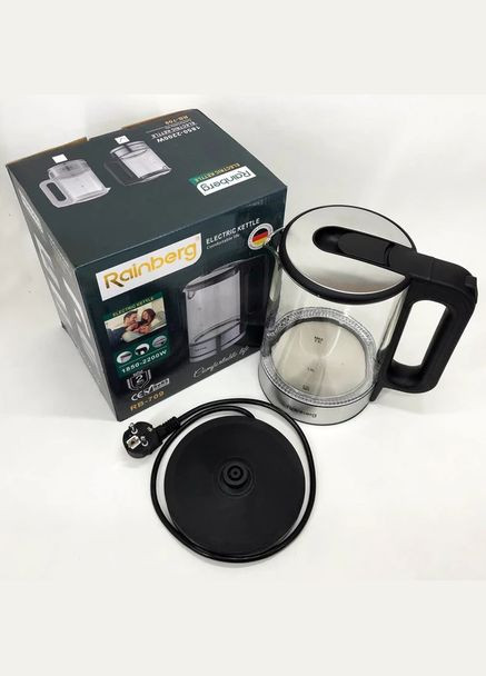 Дисковий електричний чайник RB-709 скляний з підсвіткою Rainberg (323014436)