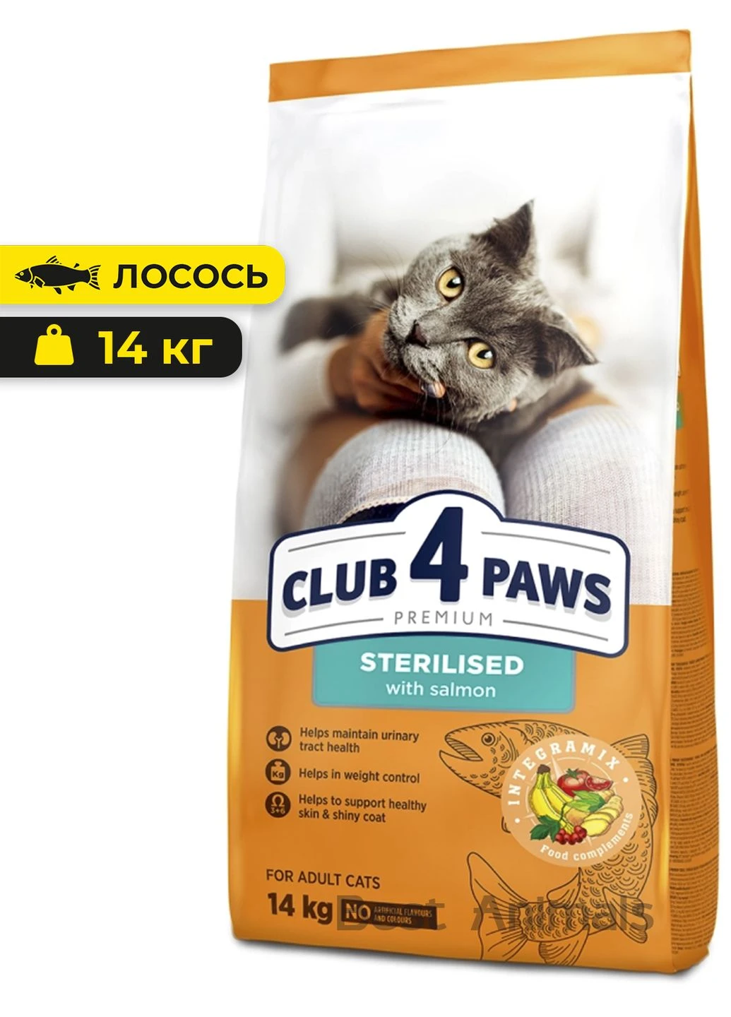 Сухой корм с лососем Клуб 4 Лапы для стерилизованных кошек 14 кг Club 4 Paws (362702394)