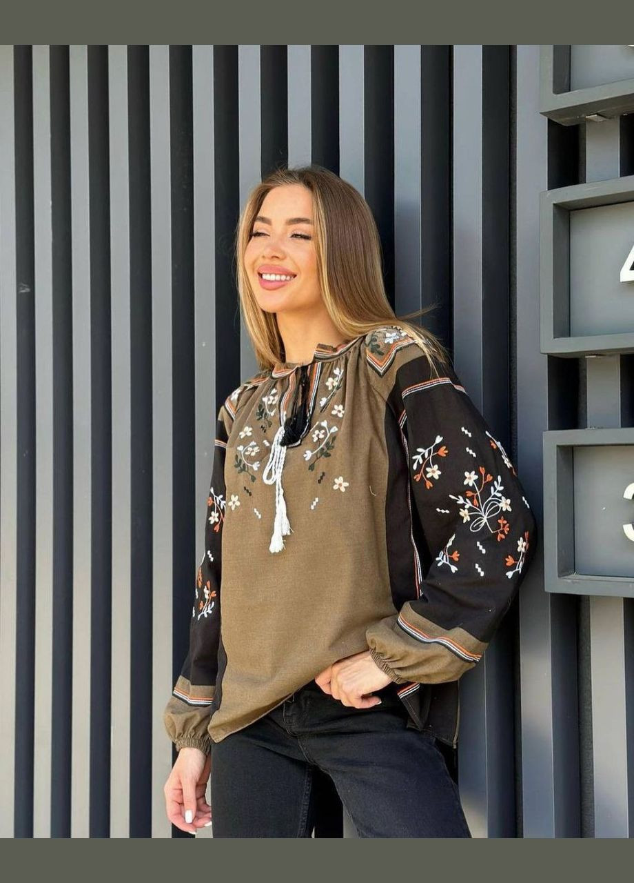 Коричневая женская вышитая рубашка ESQ (330225966)