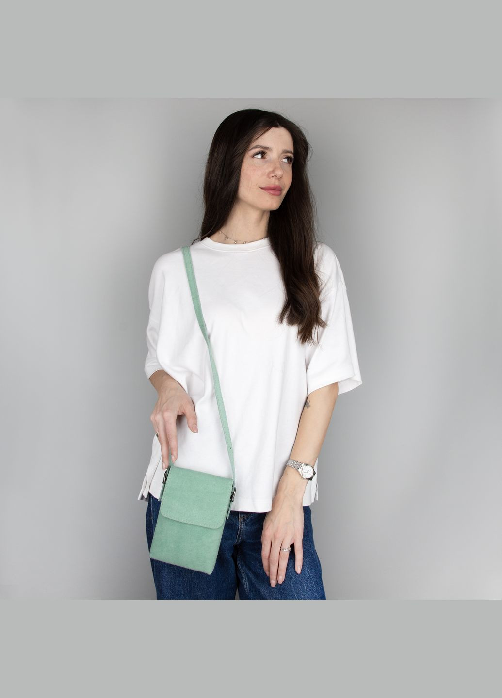 Сумка для телефону жіноча замшева 03804 зелений чай Virginia Conti (335381201)