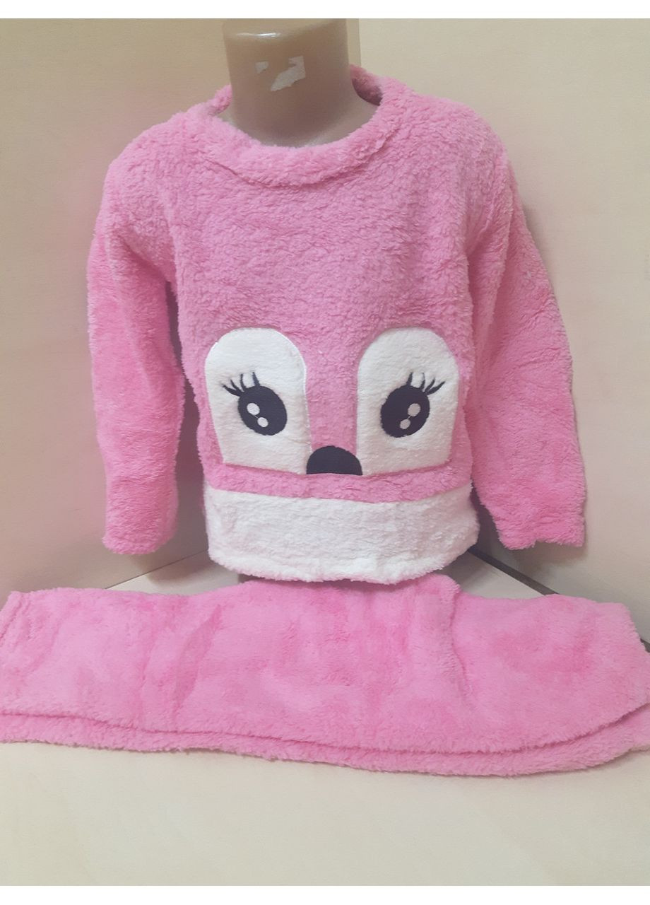 Розовая зимняя теплая махровая пижама для девочки турция 122 128 134 140 146 No Brand