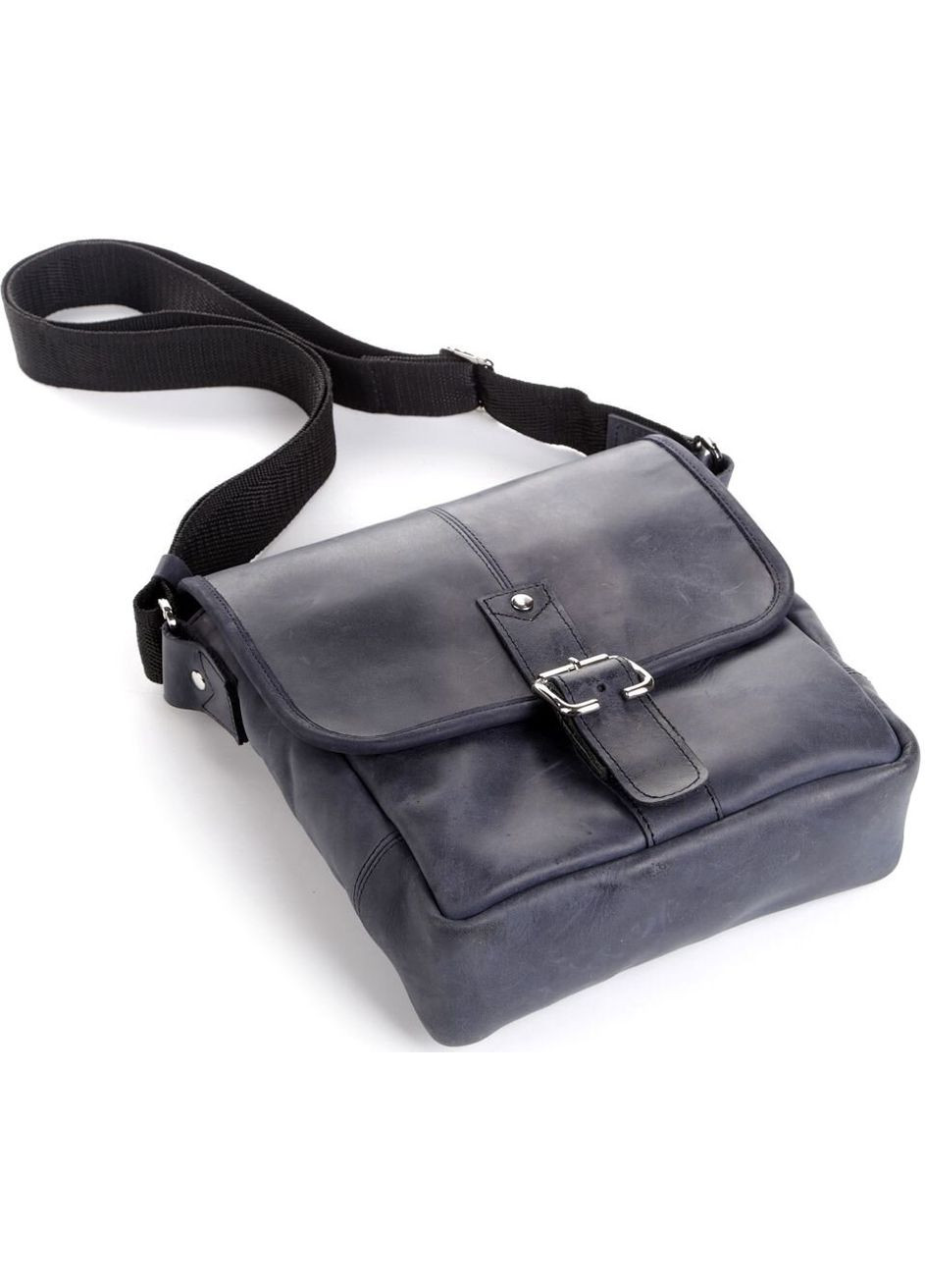 Мужская сумка через плечо из натуральной кожи с молнией и магнитным клапаном синяя (sku_11015) No Brand (328922600)
