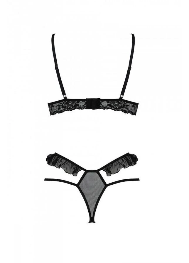 Черный демисезонный эротический комплект dolly set, black, с открытыми чашками - cherrylove Passion