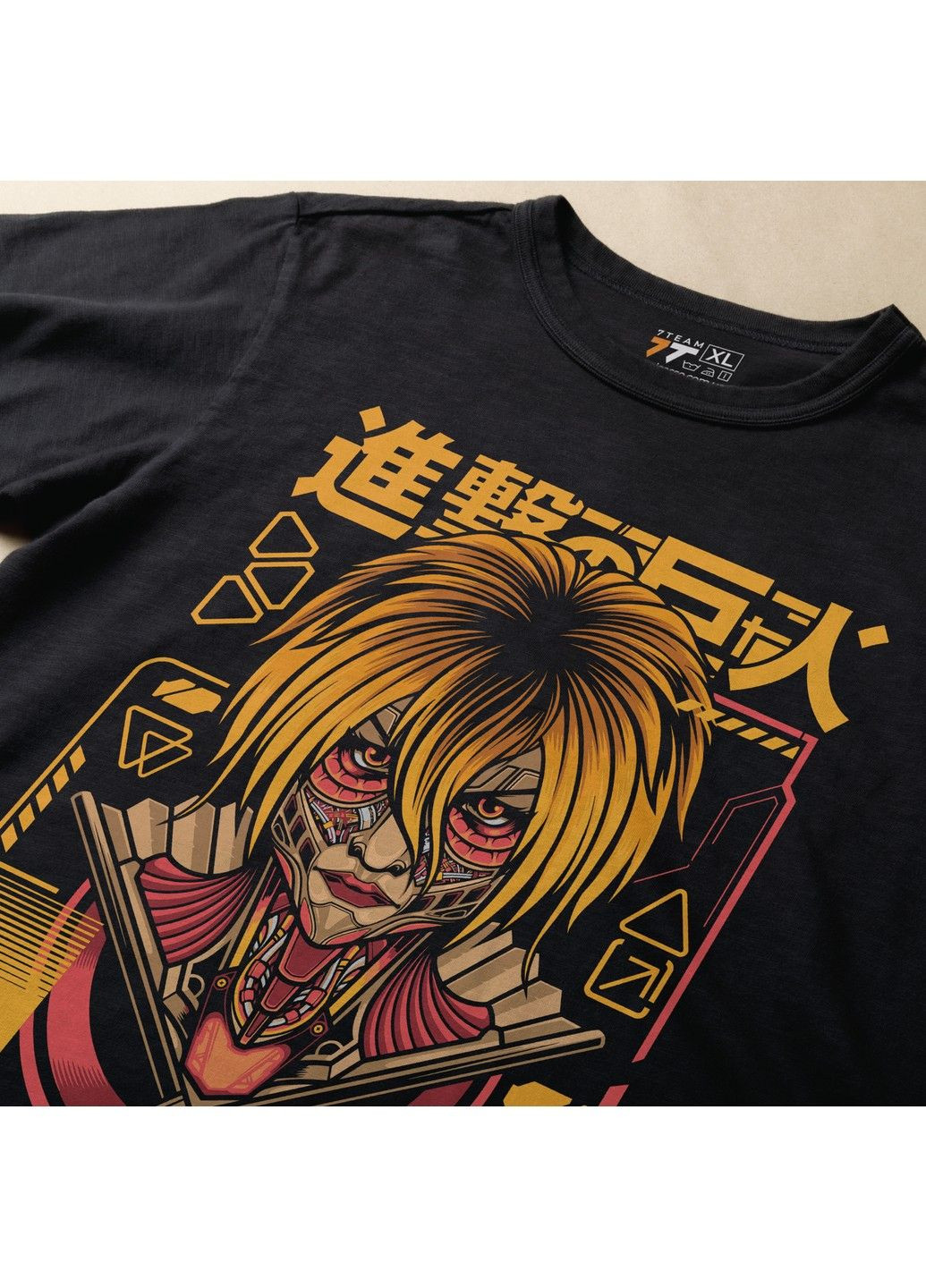 Чорна футболка з принтом атака титанів - female titan No Brand