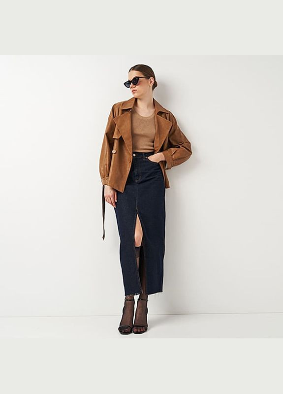 Коричнева демісезонна женский тренч из искусственной кожи a-sona k101009br - Ricco Grande