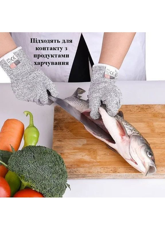 Перчатки с защитой от порезов 5 уровень защиты для кухни, сада и ремонта серые No Brand (370785249)