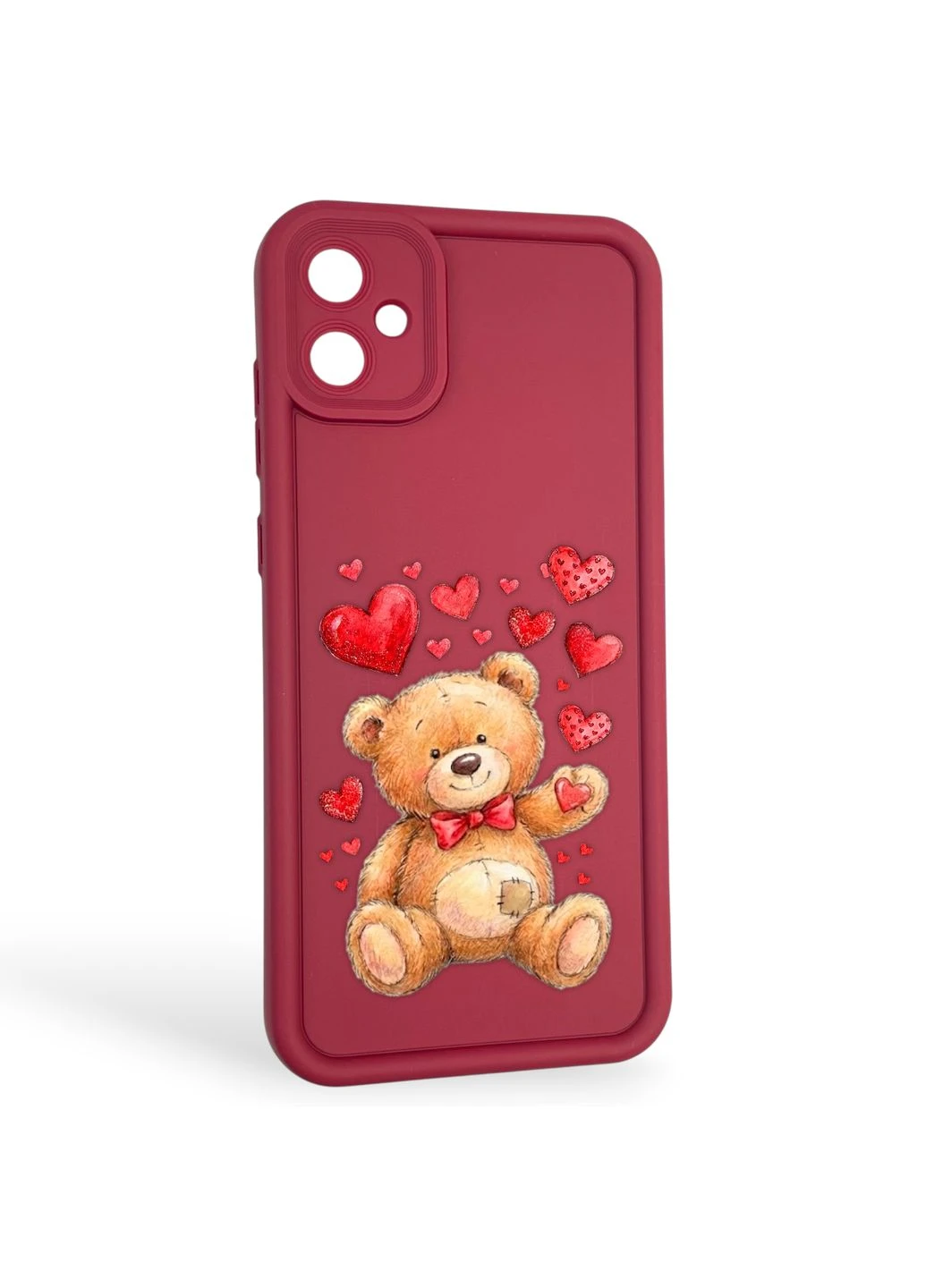 Чохол силіконовий оригінальний Soft Touch з 3D принтом милий ведмедик для Galaxy A05 (SM-A055) бордовий (Повний захист камери) Samsung (377093527)