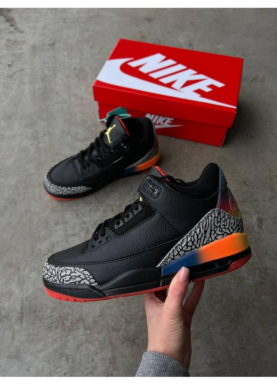 КРОССОВКИ ЖЕНСКИЕ NIKE AIR JORDAN 3 BLACK ORANGE НАЙК АИР ДЖОРДАН No Brand чёрные демисезоны (369388222)