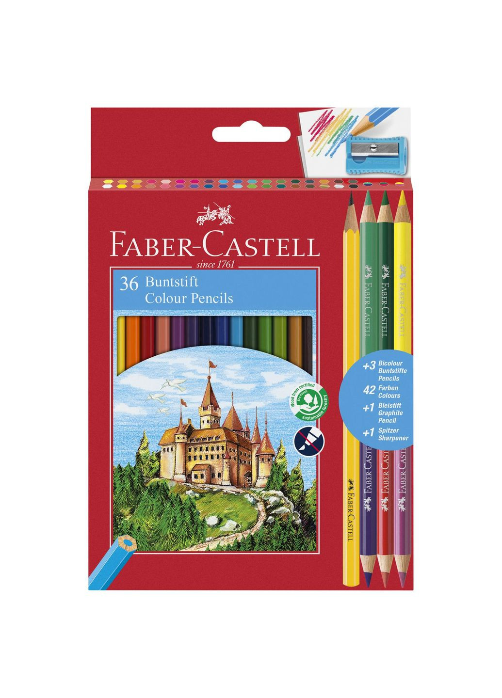 Набор карандашей 36 цв. FABER CASTELL Замок + 3 двуцветных + точилка Faber-Castell (284723140)