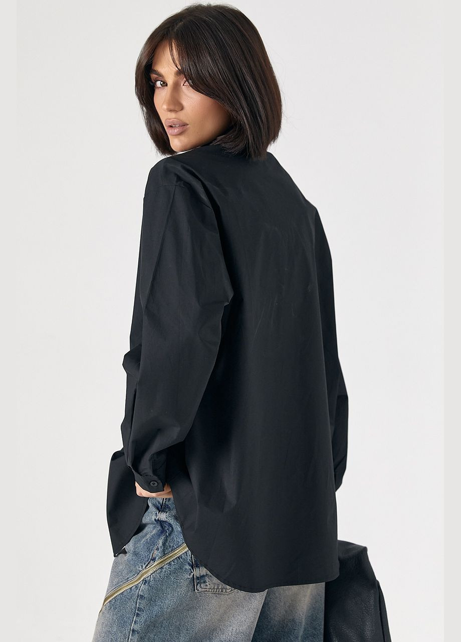 Черная праздничный, коктейльный, классическая, повседневный, кэжуал, вечерний рубашка No Brand с длинным рукавом