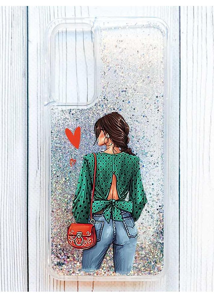 Чохол з плаваючими срібними блискітками на Samsung Galaxy S24 FE Дівчина в зеленому (принт 224) Creative (362964197)
