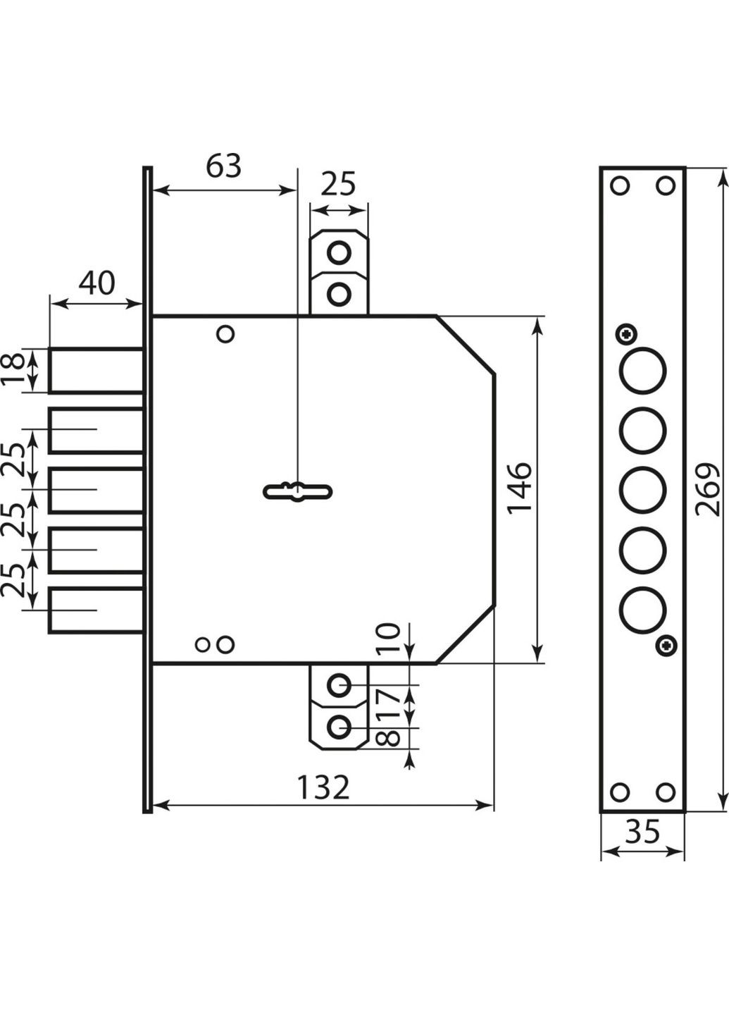 Art. 50798D5 Замок 5-риги, 5 кл 60 mm накладки хром Mottura (322520140)
