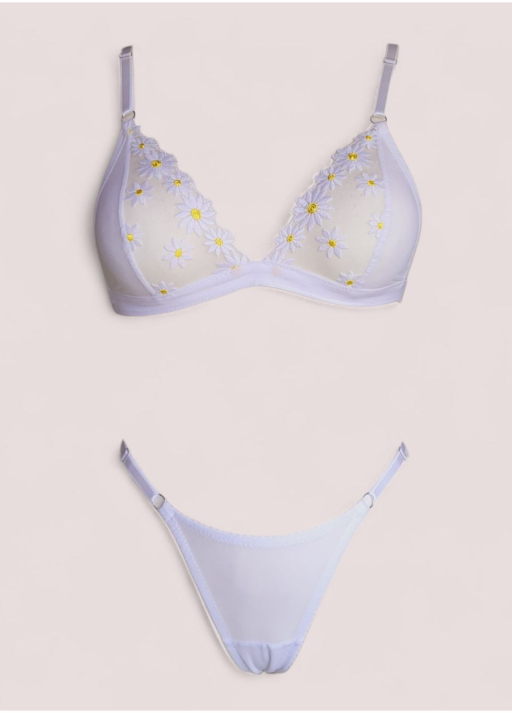 Білий демісезонний комплект жіночої білизни Handmade Бра та бразиліана