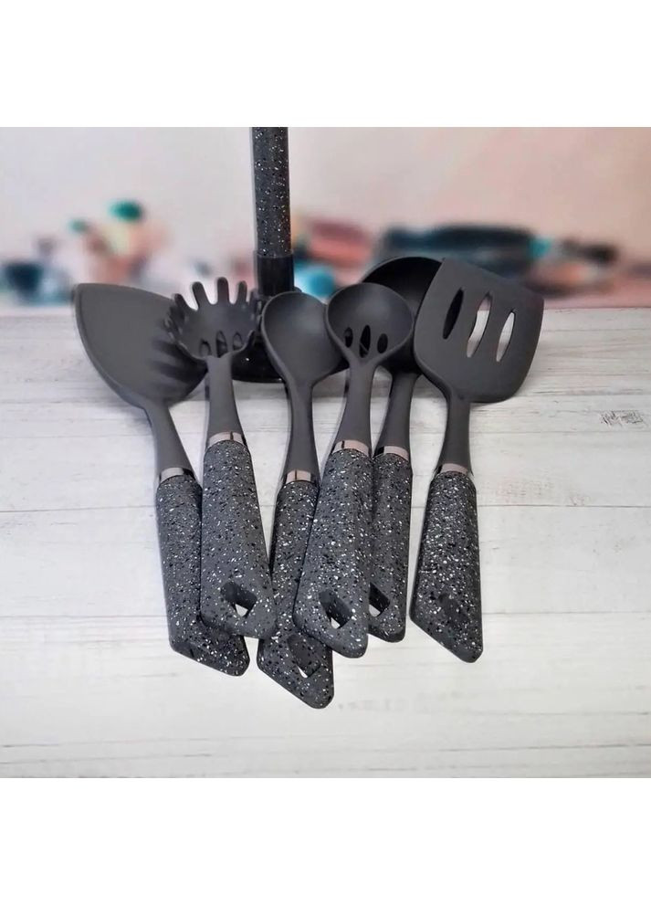 Набір кухонного приладдя на підставці 7 предметів EB-3605 із нейлону до 185 градусів Grey Edenberg (360654343)