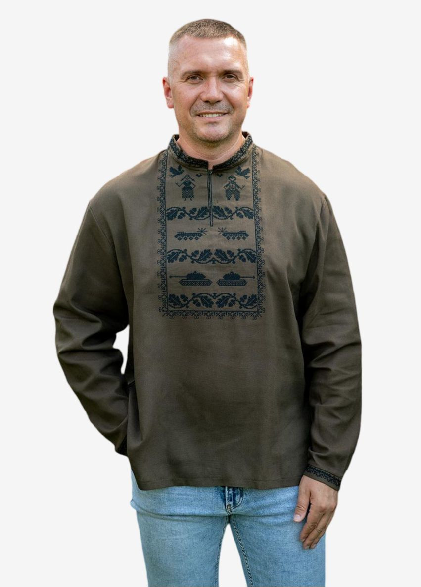 вышиванка мужская мужество льняное хаки Україна лен (322426616)